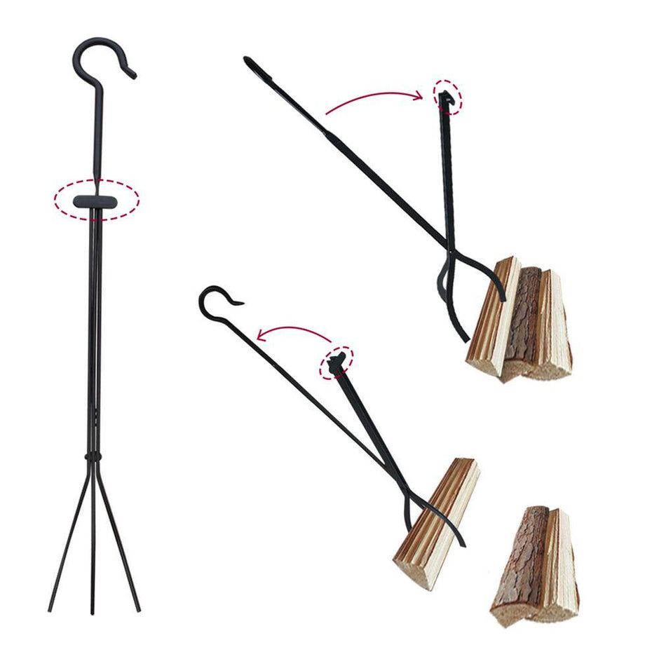 5-Pieces Iron Fireplace Tools Sets Fireplace Accessories Tools with Holder for Indoor Outdoor Fireplace Fire Pit Black