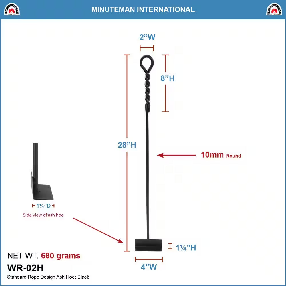28 In. Tall Black Rope Design Standard Fireplace Ash Hoe
