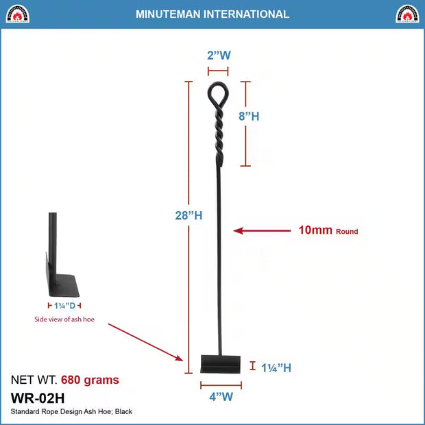 28 In. Tall Black Rope Design Standard Fireplace Ash Hoe
