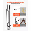 Wrought Iron Fireplace Tool Set, 3 PCS Fire Tool Set and Holder with Stand, Tongs, Fire Place Poker, for Indoor/Outdoor