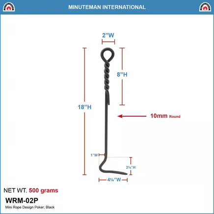 18 In. Tall Black Mini Rope Design Fireplace Poker Tool