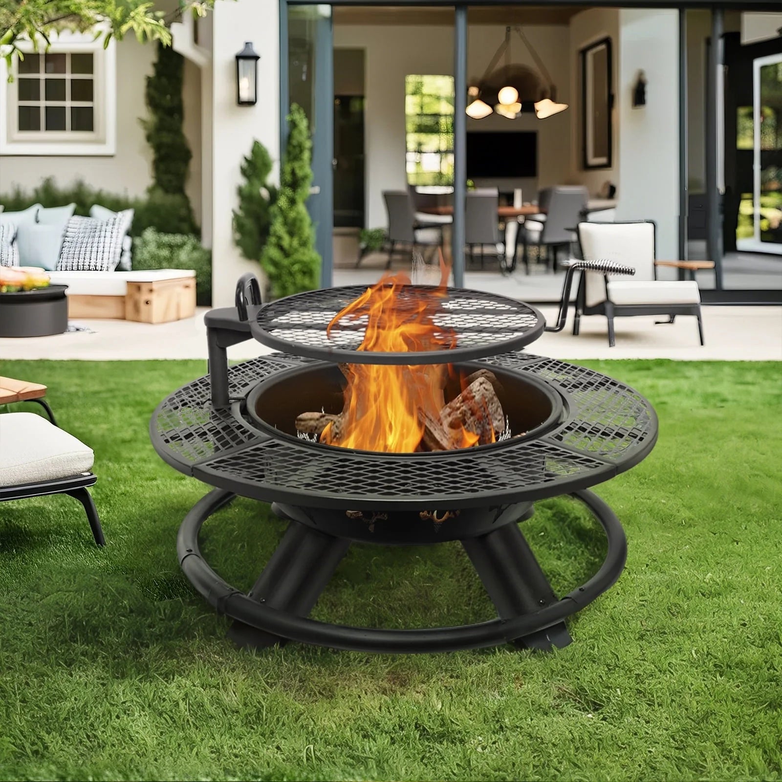 Fire Pit with Grills Grate, 47