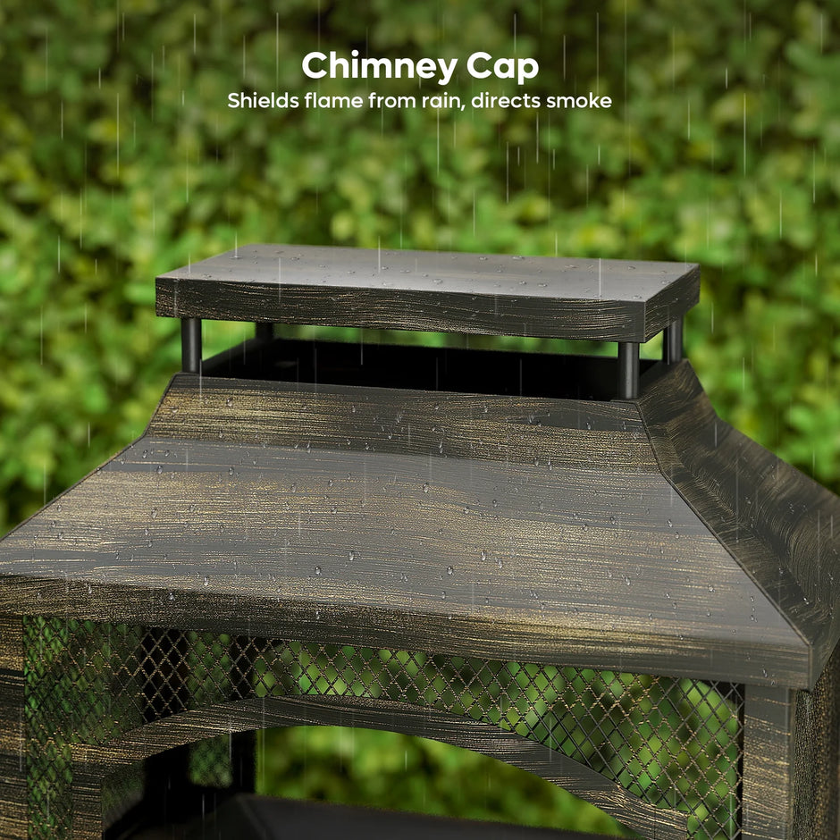 Fire Pits for outside Wood Burning, Outdoor Fireplace with Log Storage Rack, Freestanding Chiminea Fireplace with Mesh Screen and Pocker for Backyard Patio Party Camping Picnic, 37