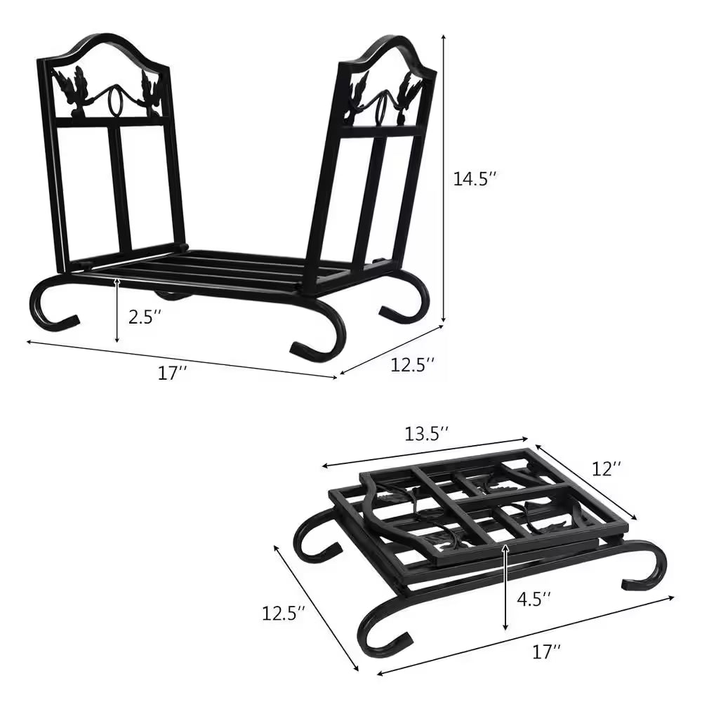 14.5 In. H X 17 In. D X 12.5 In. W Outdoor Folding Steel Firewood Rack Wood Storage Holder