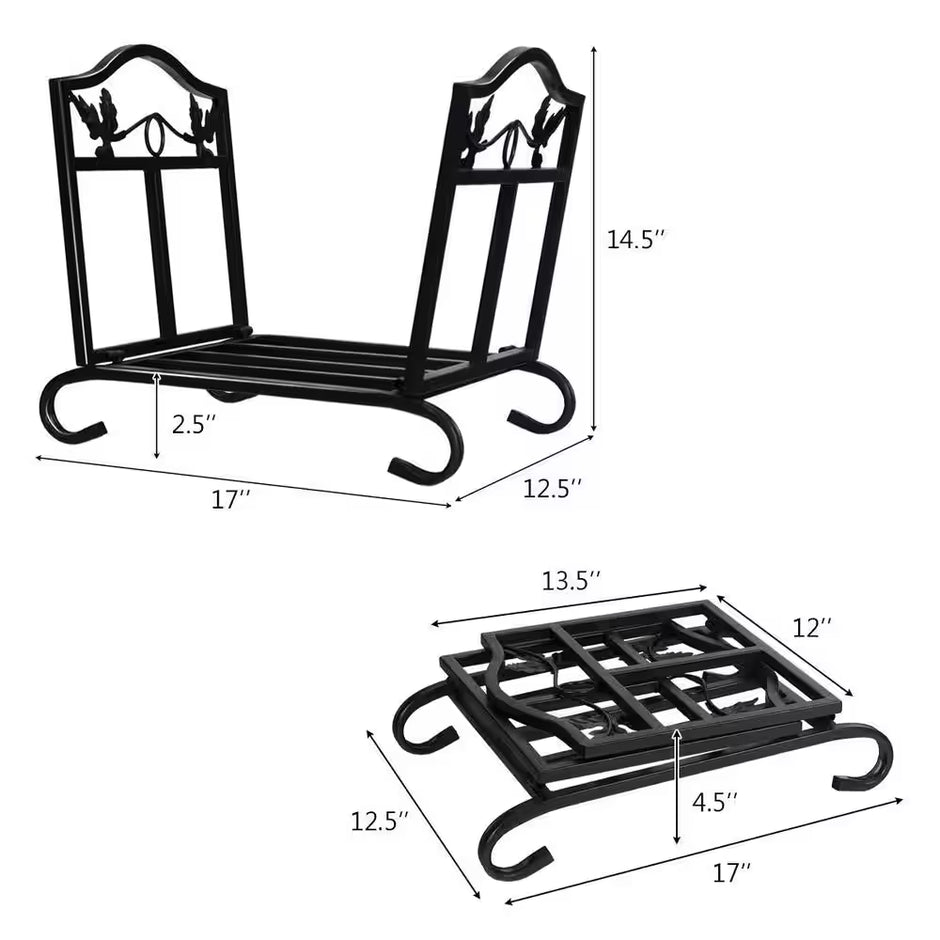 14.5 In. H X 17 In. D X 12.5 In. W Outdoor Folding Steel Firewood Rack Wood Storage Holder