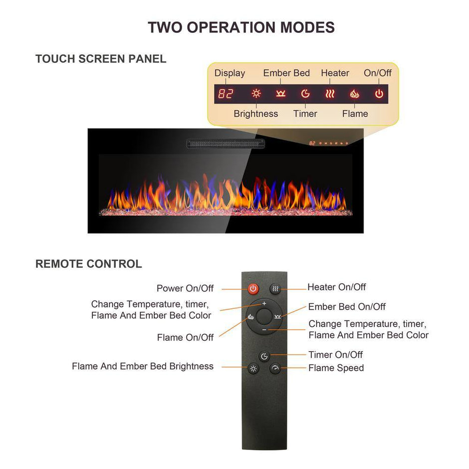 50 In. Wall Mounted Ultra Thin Tempered Glass Front Smart Electric Fireplace with Remote and Multi-Color Flame in Black