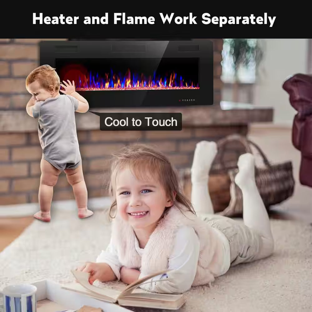 60 In. Wall Mounted Electric Fireplace with Remote Control, Timer and Touch Screen in Black