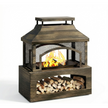 Fire Pits for outside Wood Burning, Outdoor Fireplace with Log Storage Rack, Freestanding Chiminea Fireplace with Mesh Screen and Pocker for Backyard Patio Party Camping Picnic, 37