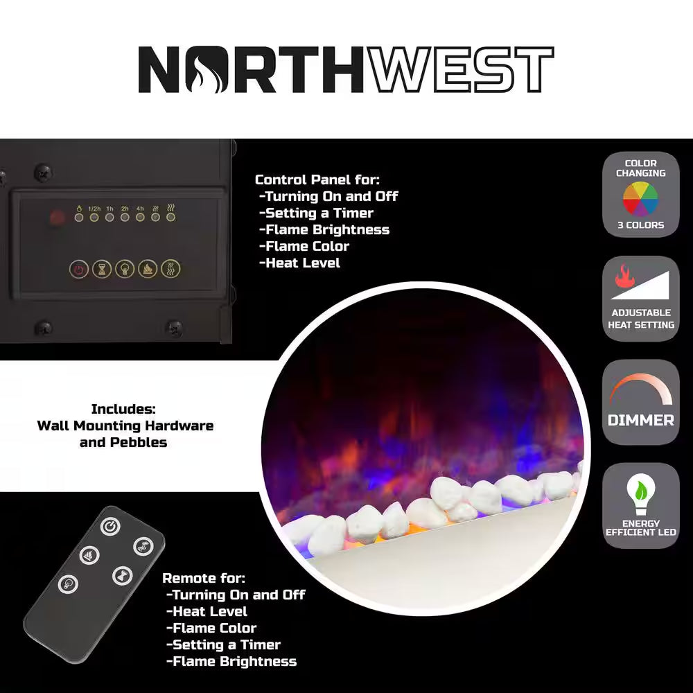 54 In. Stainless Steel Electric Fireplace with Wall Mount and Remote in Silver