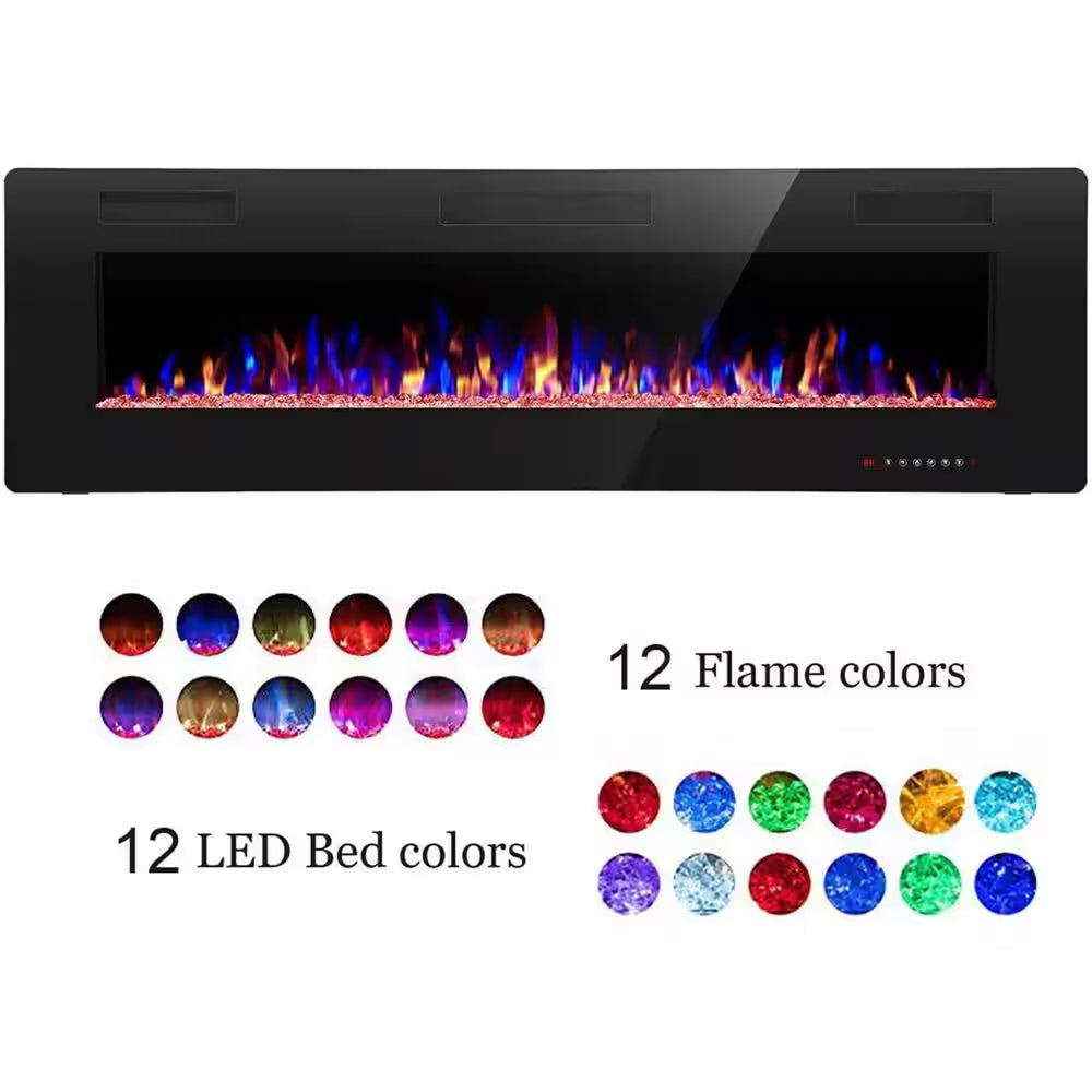 60 In. Wall Mounted Electric Fireplace with Remote Control, Timer and Touch Screen in Black