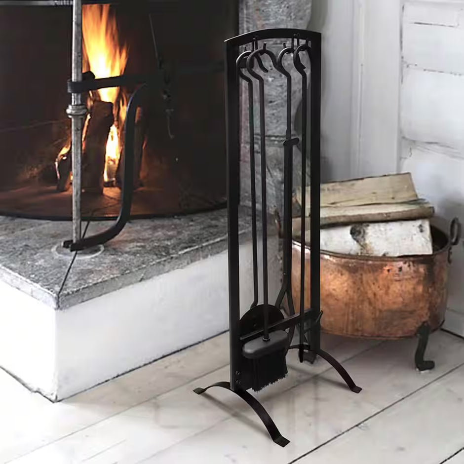 5-Pieces Iron Fireplace Tools Sets Fireplace Accessories Tools with Holder for Indoor Outdoor Fireplace Fire Pit Black