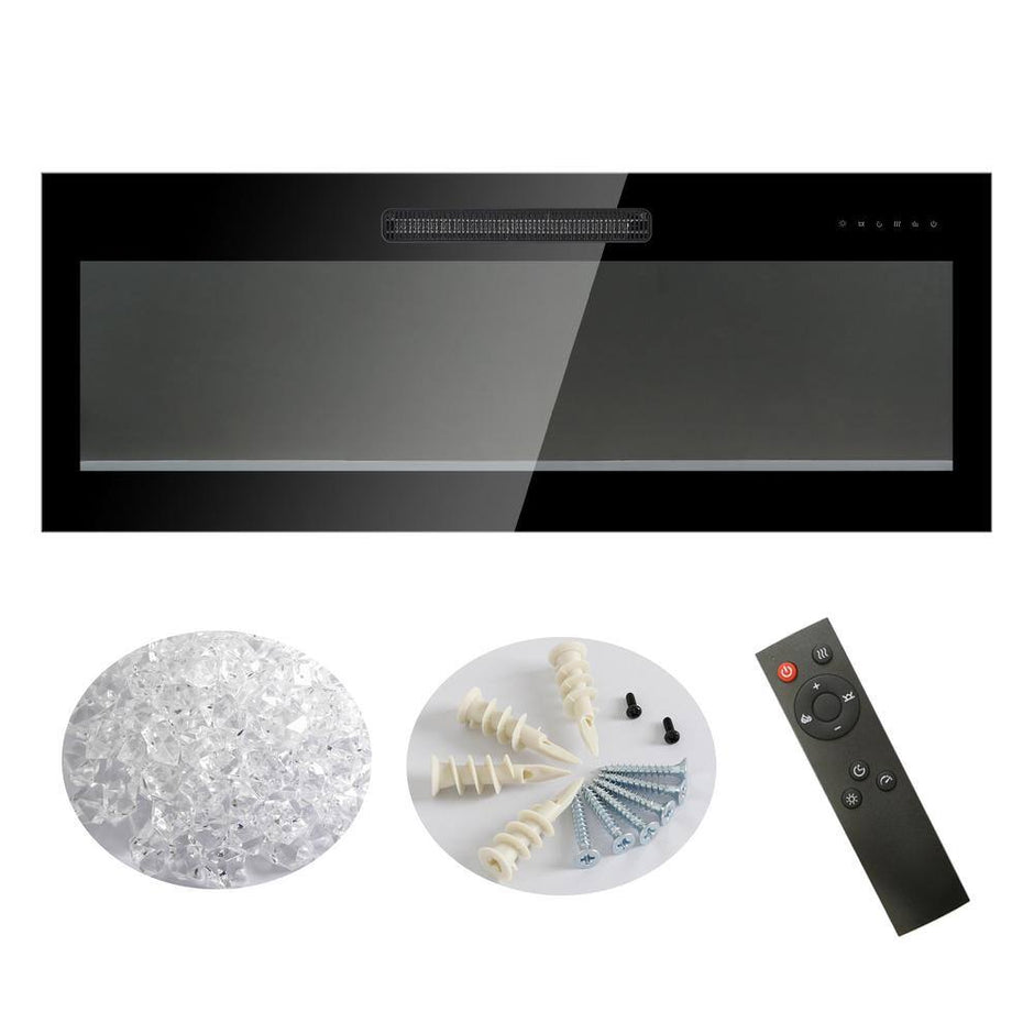 50 In. Wall Mounted Ultra Thin Tempered Glass Front Smart Electric Fireplace with Remote and Multi-Color Flame in Black