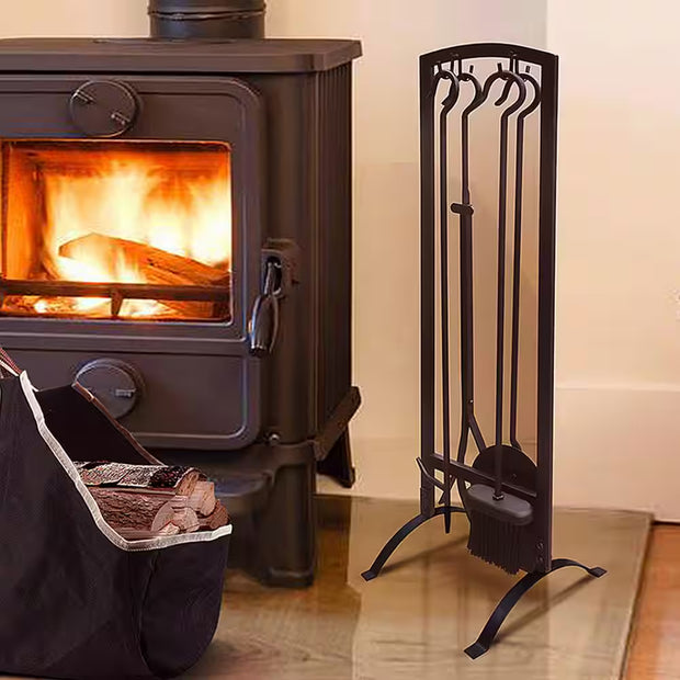 5-Pieces Iron Fireplace Tools Sets Fireplace Accessories Tools with Holder for Indoor Outdoor Fireplace Fire Pit Black