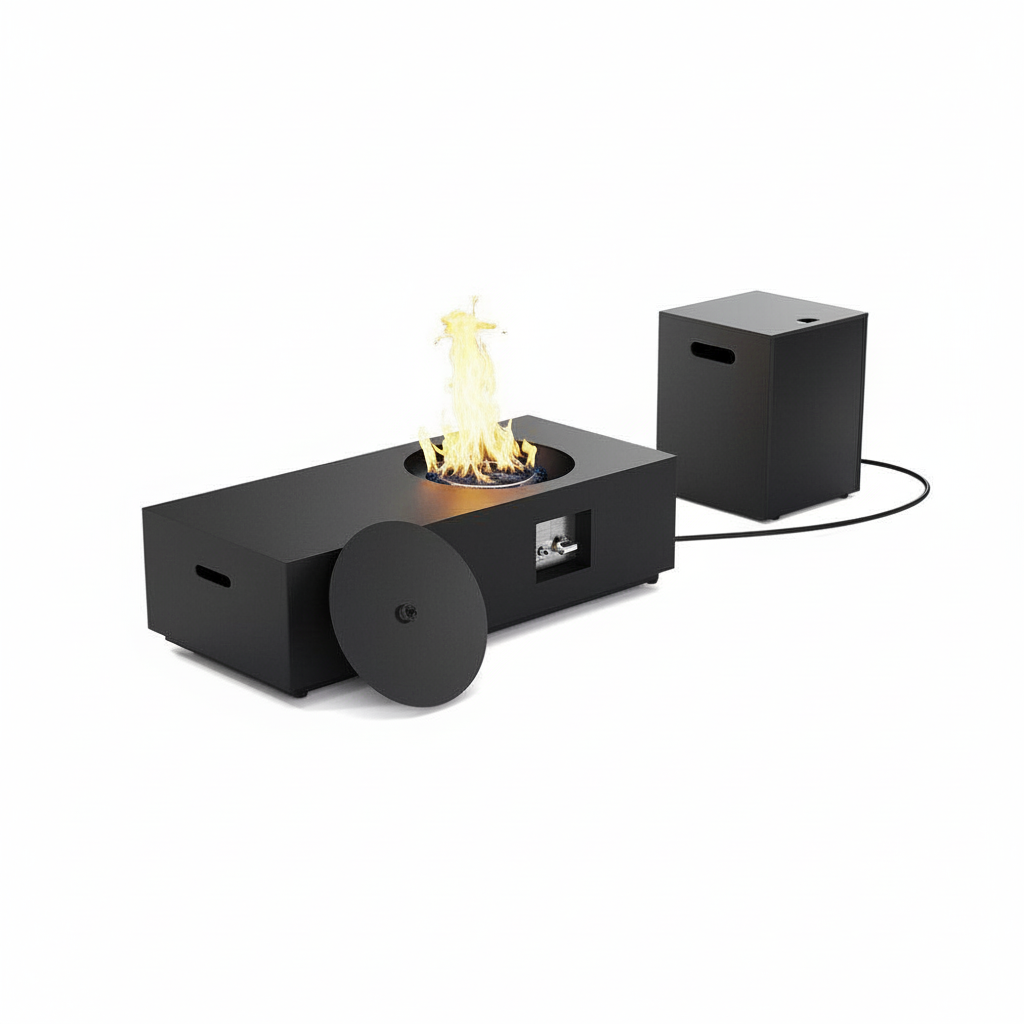 48 In, 50,000 BTU Black Coating Steel Outdoor Fire Table Propane Gas Fire Pit Table