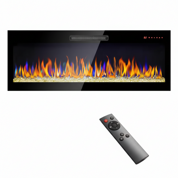 50 In. Wall Mounted Ultra Thin Tempered Glass Front Smart Electric Fireplace with Remote and Multi-Color Flame in Black