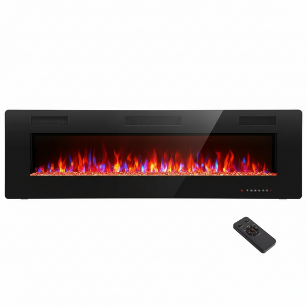 60 In. Wall Mounted Electric Fireplace with Remote Control, Timer and Touch Screen in Black