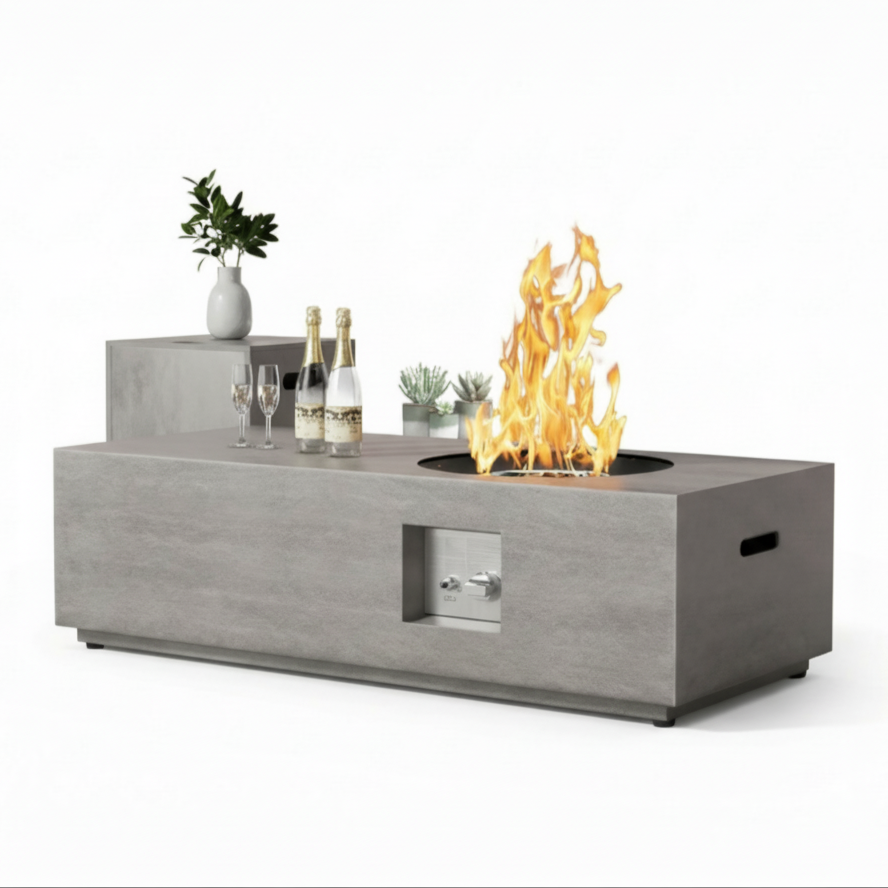 48 In. 50,000 BTU Rectangle Outdoor Propane Gas Fire Pit Table in Brown