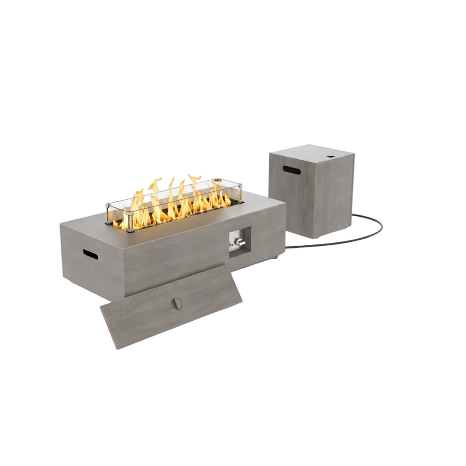 42 In. 50,000 BTU Propane Fire Pit Table Rectangle Outdoor Propane Gas Firepit with LED Light
