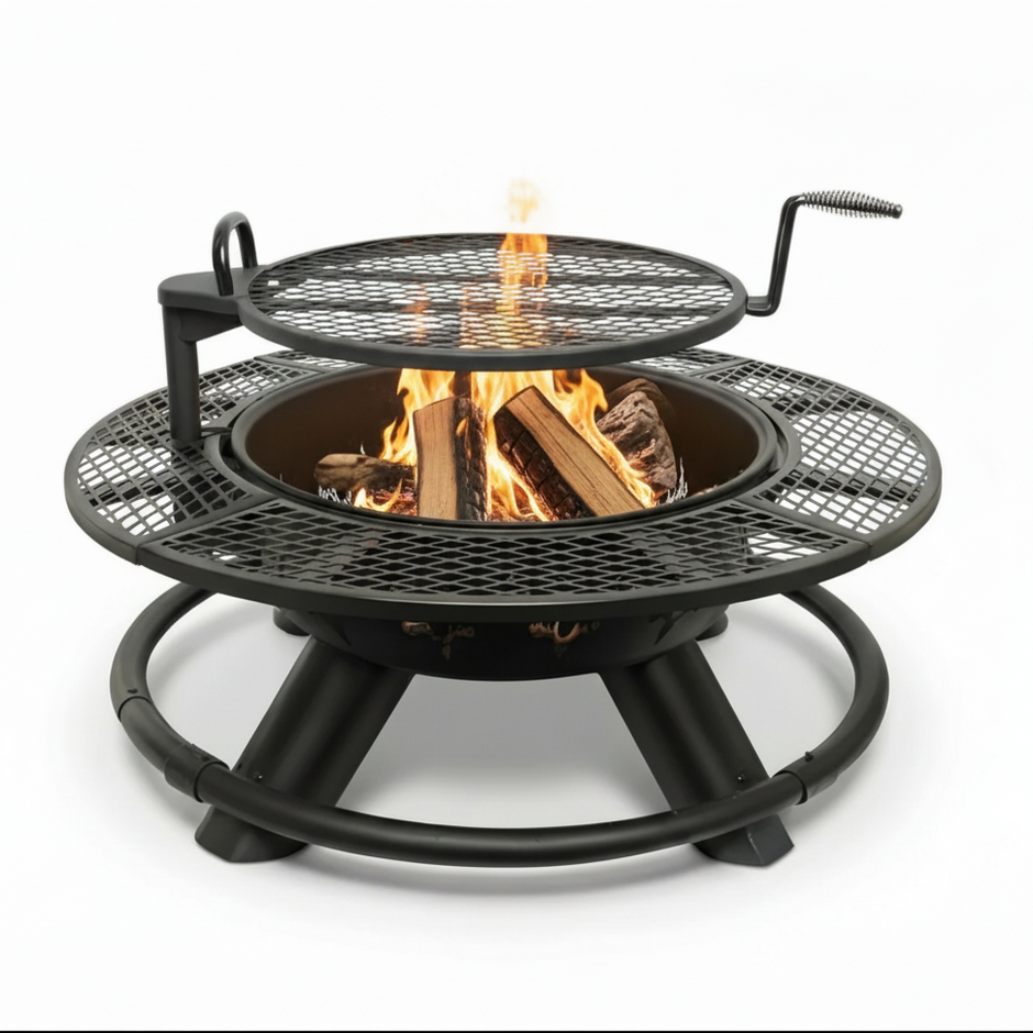 Fire Pit with Grills Grate, 47" Outdoor Firepit for outside Wood Burning, round Metal Fire Pits for Patio, Picnic, Party, BBQ, Deer Head Style