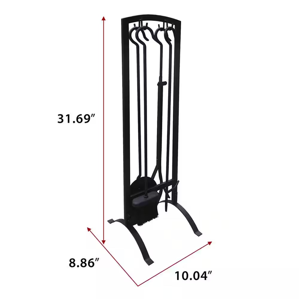 5-Pieces Iron Fireplace Tools Sets Fireplace Accessories Tools with Holder for Indoor Outdoor Fireplace Fire Pit Black
